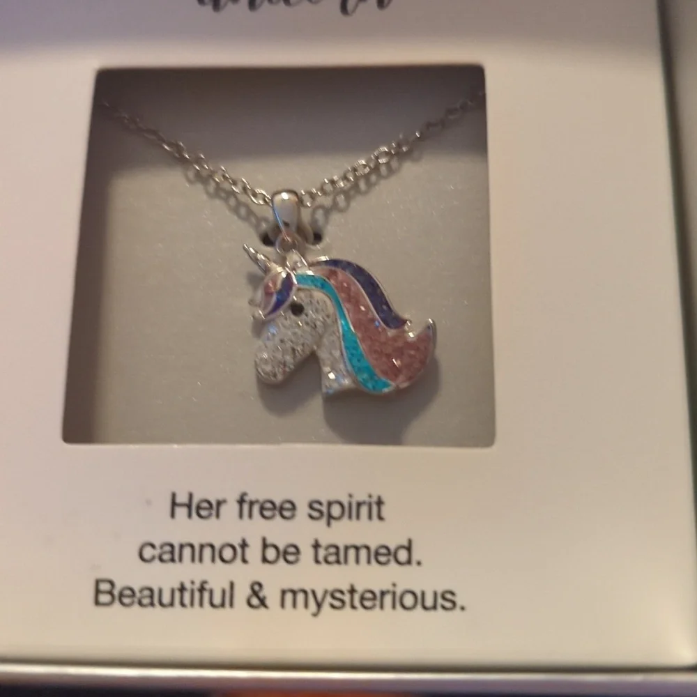 Kohl's Silver Unicorn Necklace with Multicolor Mane New.SALE. Reg $50
